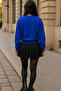 Women's Crew Neck Winter Oversized Blue Sweater - 3