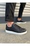 Jy166 Prestige Lace-Up Skin Quilted Patterned Men's Casual Sneaker Shoes Cbt - Black