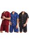 Mens Satin Pajamas Set Button Down Short Sleeve Silk Sleepwear Loose Pocket-3pack-MG02