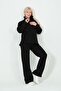 Maternity Adjustable Waist Wide Leg Zippered Thermal Tracksuit Set Black