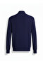 Men's Thessaloniki Knitted Textured Zipper Collar Cotton Knitwear Sweater Navy Blue Eca045 - 2