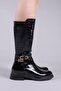 Bi̇mi̇ni̇ Gold Buckle Crocodile Patent Leather Half Boots Black - 4