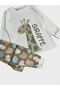 girls' %100 cotton white giraffe patterned long sleeve pajama set - 5