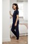 Women's Navy Blue Short Sleeve Summer Pajama Set - 3