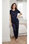 Women's Navy Blue Short Sleeve Summer Pajama Set - 2