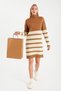 Women's Mock Neck and Boydan Corded Fabric Knitwear Tunic-Dress - 4