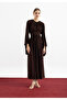 Brown Wide Balloon Sleeve Shirred Dress