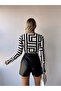 Women's Ekru Geometric Square Neck Long Sleeve Viscose Blouse - 7