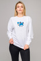 Blue and White Pokemon Illustration Marill Printed White Women's Knitted Sweatshirt Long Sleeve