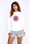 Nükleer Printed White Women's Knitted Sweatshirt Long Sleeve