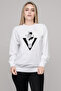 Astronaut Diving Earthling Printed White Women's Knitted Sweatshirt Long Sleeve