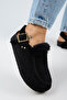 ®   Premium Series Alba Black Fur-Trimmed Genuine Leather Soft Footbed Closed Front Sandals Slipper - 4
