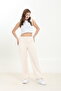 Women's Ecru Soft Touch Welsoft Plush Wide Leg Winter Trousers