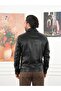 Men's Slim Fit Zippered Genuine Natural Leather Coat - Black - 4