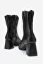 Women's Simple Side Accessory Chunky Heel Boots Black Skin - 4