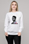 Muhammad Ali Brush Printed White Women's Knitted Sweatshirt Long Sleeve