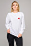 Red Star Printed White Women's Knitted Sweatshirt Long Sleeve