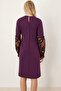 Women's Purple Patterned Balloon Sleeve Dress Arm-26K001051 - 3