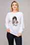 Leon & Mathilda the Professional Dog Printed White Women's Knitted Sweatshirt Long Sleeve