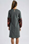 Women's Green Patterned Balloon Sleeve Dress Arm-26K001051 - 3