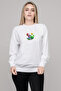 Super Mario and Friends Printed White Women's Knitted Sweatshirt Long Sleeve