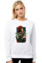 Leon Printed White Women's Knitted Sweatshirt Long Sleeve