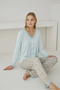 Women's Front Buttoned Lace Collar Ring Viscose Water Green Pajama Set - 2