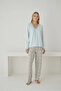 Women's Front Buttoned Lace Collar Ring Viscose Water Green Pajama Set