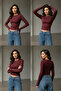 Women's Crew Neck Finger Hole Slim Fit Lycra Blouse - 4