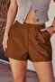 Brown Leather Stitching Detailed Women's Shorts Mg2591 - 2