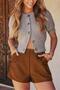 Brown Leather Stitching Detailed Women's Shorts Mg2591 - 5