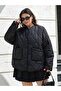 Black Quilted Plus Size Round Neck Oversized Women’s Jacket - 4