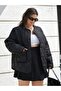 Black Quilted Plus Size Round Neck Oversized Women’s Jacket - 8