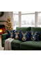 Dark Blue Gold Deer Patterned Set of 4 Christmas Throw Pillow Covers Premium Digital Printing Christmas Decor - 2