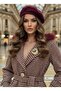 Italian Tweed Fabric Brooch Detailed Fur Belted Special Design Belted Lined Maxi Coat - 5