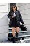 Black Quilted Plus Size Round Neck Oversized Women’s Jacket - 5