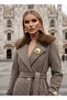 Italian Tweed Fabric Brooch Detailed Fur Belted Special Design Belted Lined Maxi Coat - 2