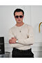 Men's Cream Cotton Lycra Slim Fit Crew Neck Vertical Stripe Knitwear Sweater - 2