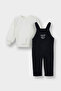 2-Piece Basic Sweatshirt Corded Fabric Velvet Salopet Navy Blue Baby Boy Top and Bottom Set G0084A5/Nv24