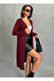 Women's Burgundy Long Slit Basic Cardigan - 3