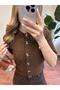 Ribbon Button Detail Cardigan Sweater - Brown - 3