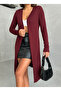 Women's Burgundy Long Slit Basic Cardigan - 4