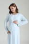 Women's Blue Jacquard Long Sleeve Full Length Winter 100% Cotton Design Maternity Nightgown Nightdress - 8