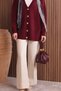Women's V-Neck Bronze Buttoned Bearded Knitwear Long Cardigan 3128 Claret Red - 5
