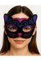 Pink Blue Glitter Embroidered Cat Mask on Black Velvet Coating 20X13 cm