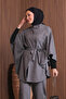 Women's Jacquard Fabric Belted Poncho Hijab Set 3129 - 7