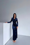 Degaje Collar Velvet Fabric Navy Blue Dress - 3