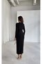 Double-Breasted Sandy Long Sleeve Dress with Collar Front Slit Shoulder Pad Accessories Detail - 2
