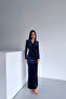 Degaje Collar Velvet Fabric Navy Blue Dress - 2