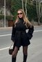 Black Cashmere Fabric Sleeve Fur Detailed Coat - 1026 - 3